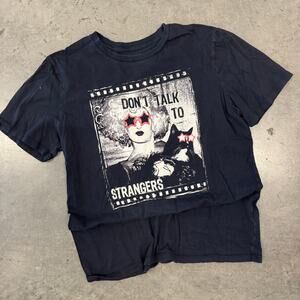 Vintage Y2k Don't Talk to Strangers Black Grunge Rock Black White Graphic Tee L